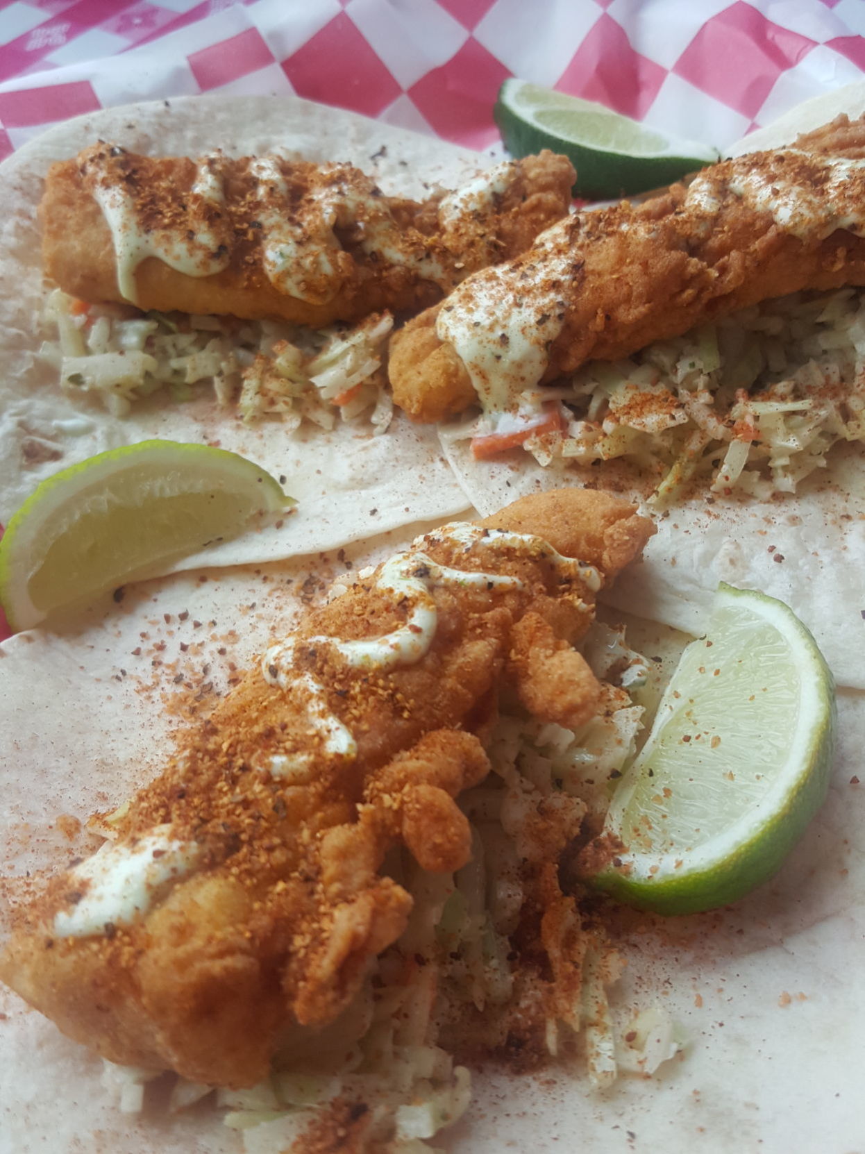 Vertical fish tacos at Newick's